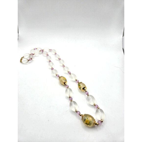 VTG Crystal and Uranium floral with Frosted and Amethyst Glass bead necklace - Picture 6 of 8